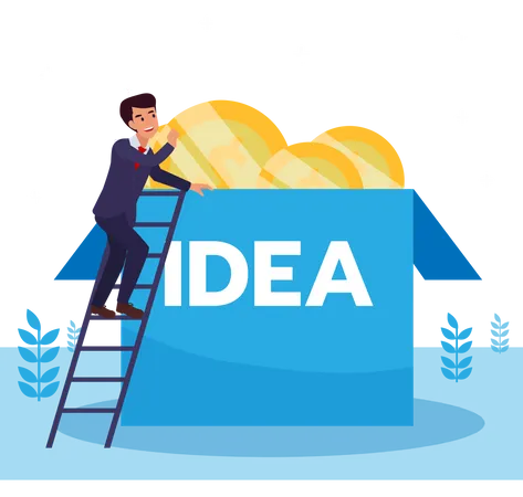 Business Man Searching For Creative Idea Business Man Climbing To Find An Idea Above The Box Flat Design Vector Illustration 일러스트레이션