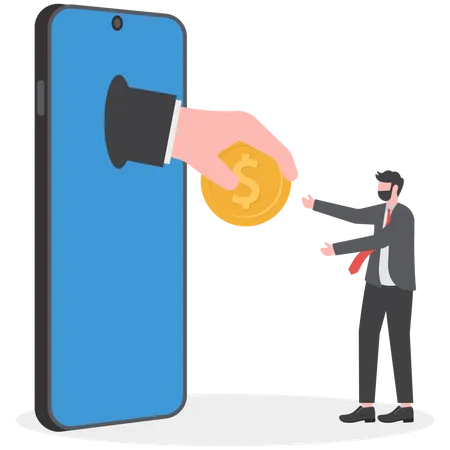 Businessman looking for mobile income  Illustration