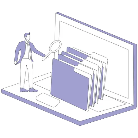 Businessman looking for online folder  Illustration