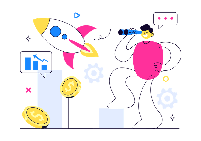 Businessman looking for startup opportunity  Illustration