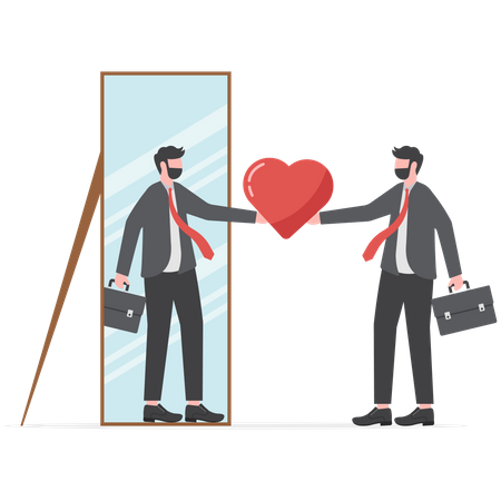 Businessman looking heart at his self reflection mirror  Illustration