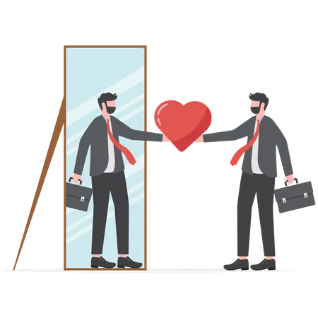 Businessman looking heart at his self reflection mirror  Illustration