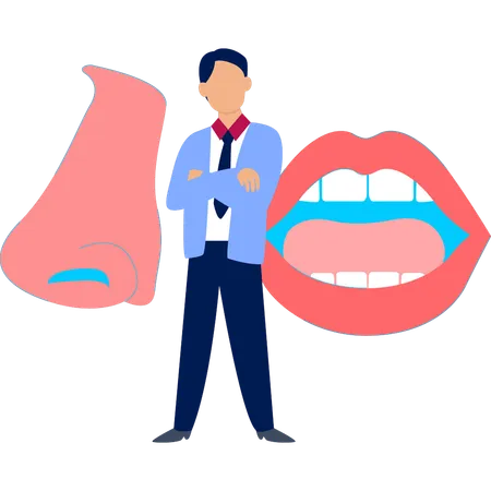 Businessman looking human mouth  Illustration