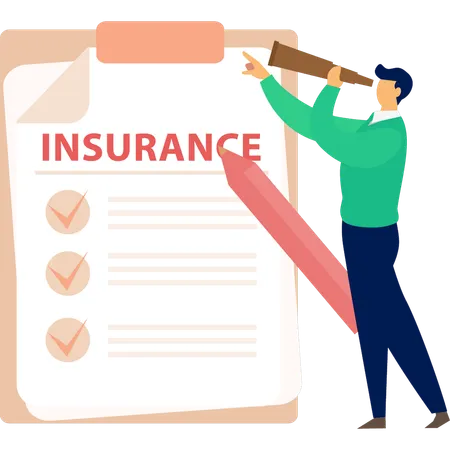 Businessman looking insurance list by spyglass  Illustration