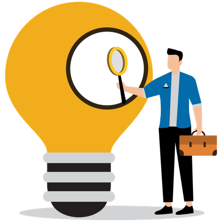 Businessman looking into light bulb inside  Illustration