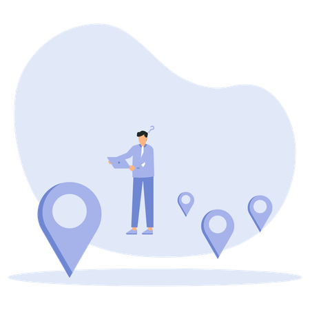 Businessman looking New Business locations and navigation  Illustration