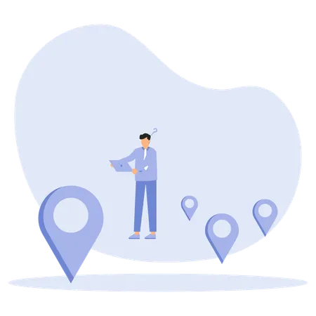 Businessman looking New Business locations and navigation  Illustration