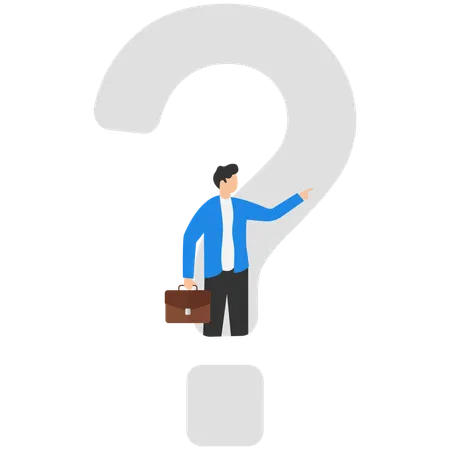 Businessman looking out from question mark and pointing to success  Illustration