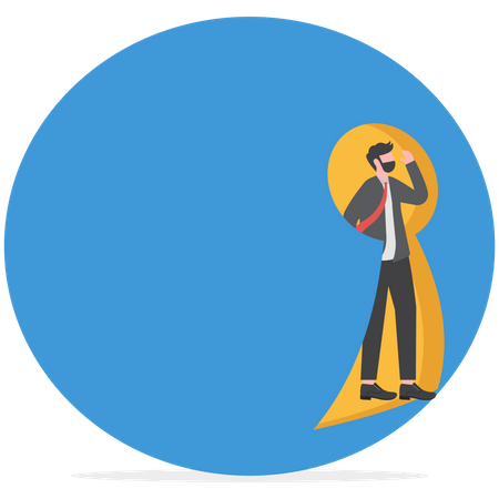 Businessman looking out of giant key hole  Illustration