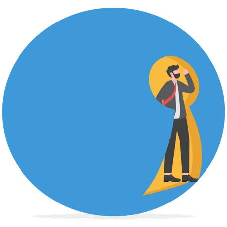 Businessman looking out of giant key hole  Illustration