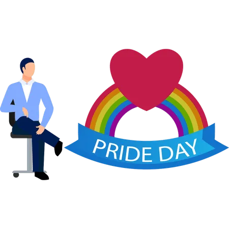 Businessman looking rainbow pride day  Illustration