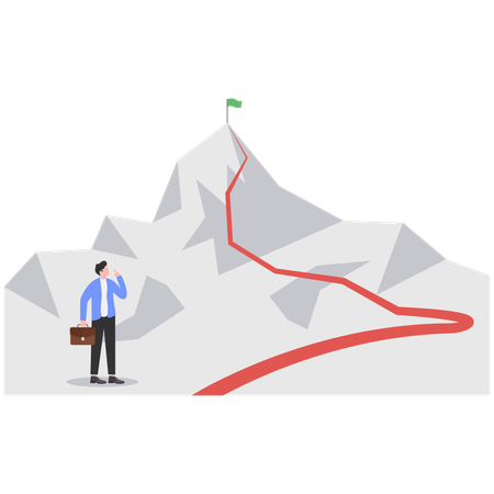 Businessman looking the red lines which leading to the top of a mountain  Illustration
