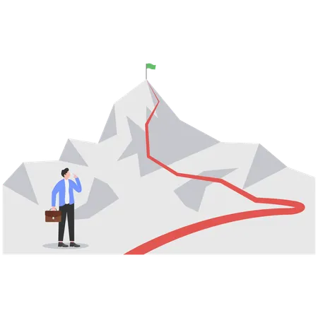 Businessman looking the red lines which leading to the top of a mountain  Illustration