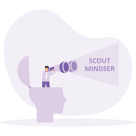 Businessman looking through a telescope on human head for scout mindset  Illustration