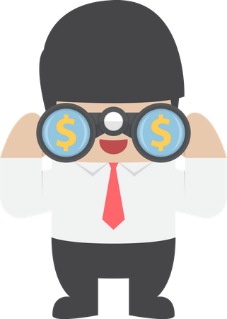 Businessman looking through binoculars with dollar sign on the lens Illustration