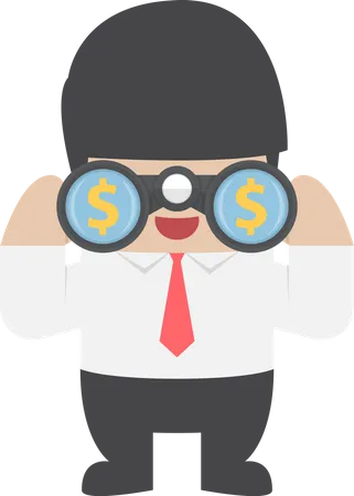 Businessman looking through binoculars with dollar sign on the lens Illustration