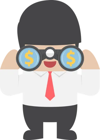 Businessman looking through binoculars with dollar sign on the lens  Illustration