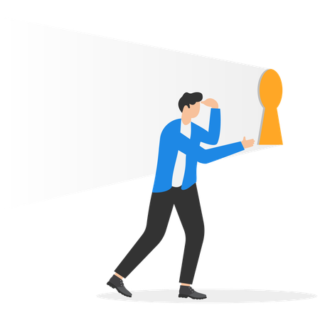 Businessman looking through keyhole  Illustration