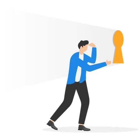 Businessman looking through keyhole  Illustration