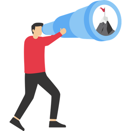 Businessman looking through telescope for mountain peak target  Illustration
