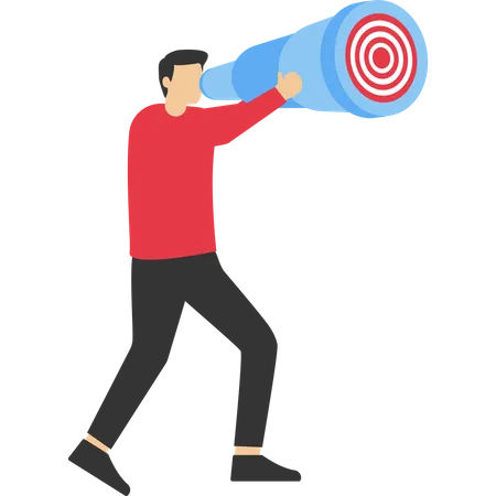 A Businessman Looks Through A Telescope To Find A Target Or Goal Looking For A Business Target Or Goal Finding A Goal Or Finding A Strategy To Achieve A Goal Concept イラスト