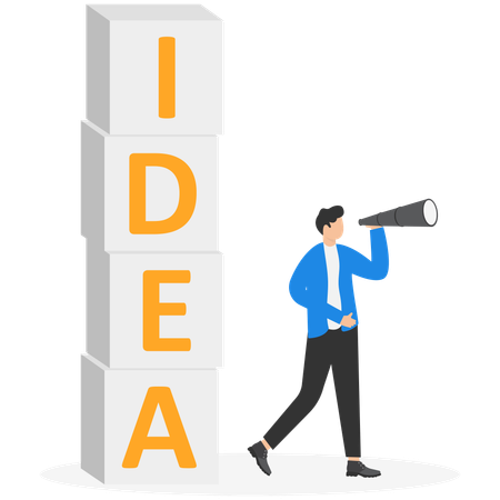 Businessman looking to future to choose right innovation to achieve success  Illustration