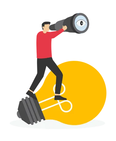 Businessman Looking To The Future With Telescope Vector Illustration In Flat Style Illustration