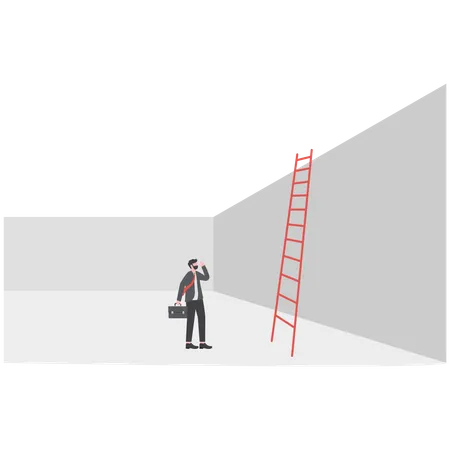 Businessman Looking Up At A Ladder Solution Challenge Concept Illustration