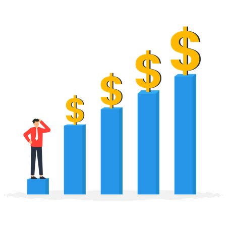 Businessman looking up on chart with dollar  Illustration