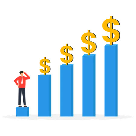 Businessman looking up on chart with dollar  Illustration