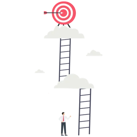 Businessman looking up to find the way for a target  Illustration