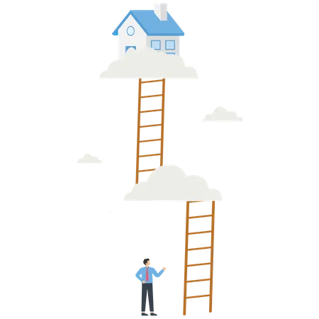 Businessman looking up to find the way for house  Illustration