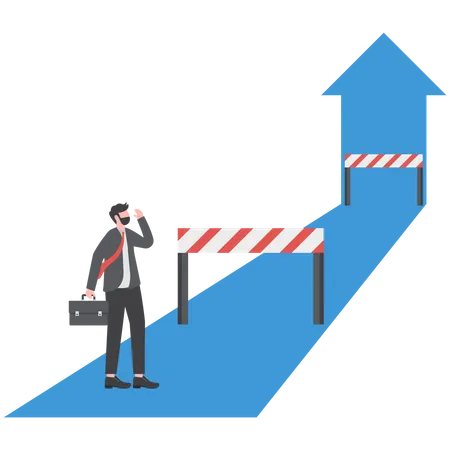 Businessman looking way with overcoming obstacle on road  Illustration