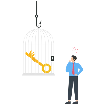 Businessman looks a key in a cage  Illustration