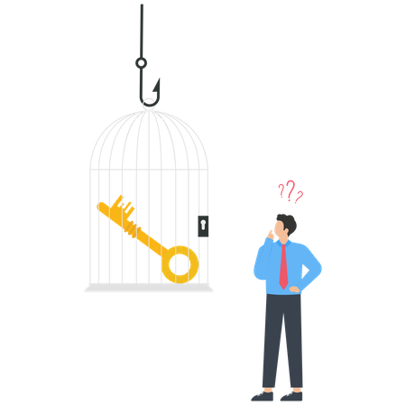 Businessman looks a key in a cage  Illustration