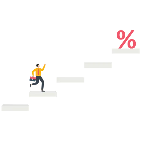 Businessman looks at a percentage symbol atop a ladder  Illustration