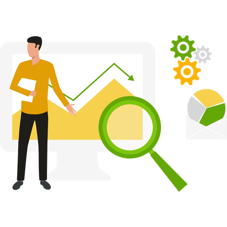 Businessman looks at business graphs  Illustration