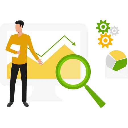 Businessman looks at business graphs  Illustration