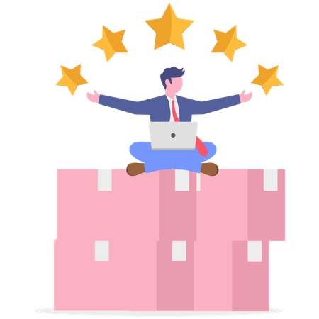 Businessman looks at customer review  Illustration