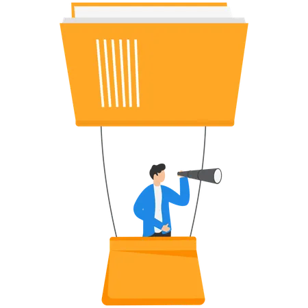Businessman looks for business folder  Illustration