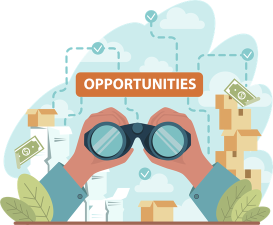 Businessman looks for business opportunity  Illustration