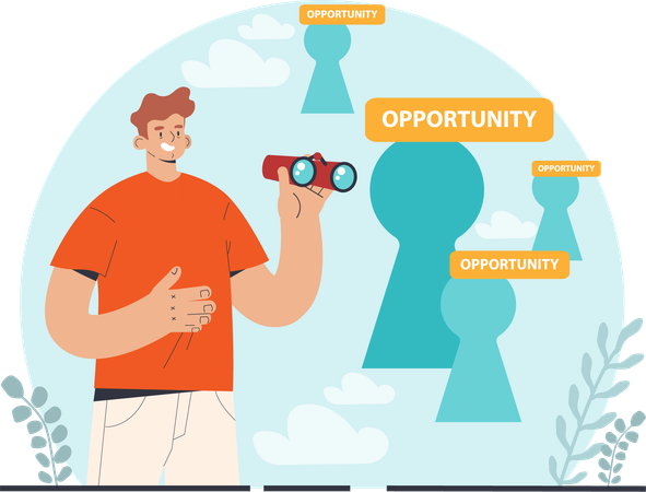 Businessman looks for business opportunity  Illustration