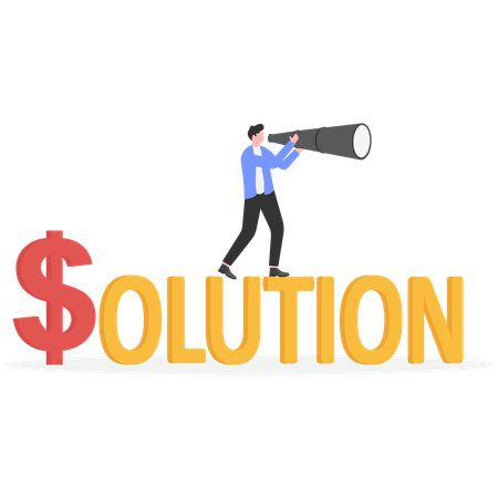 Businessman looks for business solutions  Illustration