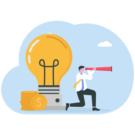 Businessman looks for creative idea  Illustration