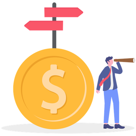 Businessman looks for dollar coin  Illustration