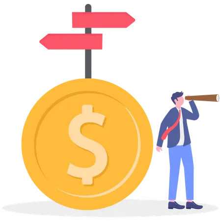 Businessman looks for dollar coin  Illustration