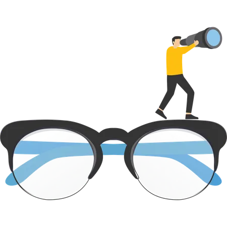 Clear Business Vision Clarity Or Transparency Discover Way To Success Or Looking For Business Opportunity Precision Or Accuracy Concept Businessman Climb Up Big Eyeglasses See Vision On Telescope Illustration