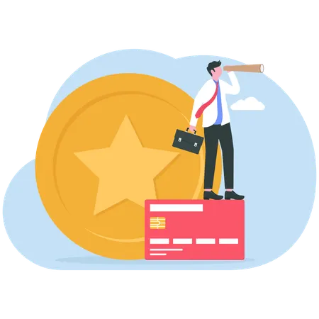 Businessman looks for loyalty cashback  Illustration