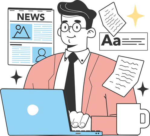 Businessman looks for newspaper  일러스트레이션
