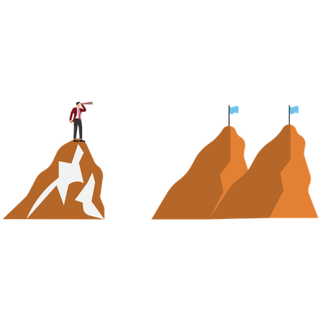 Businessman looks to new peaks  Illustration